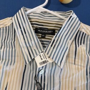 Bassiri Oumo Shirt Mens XXXL Blue / Tan Stripe Lightweight Microfiber Y2K - New